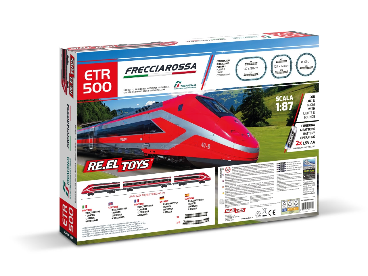 Treno Frecciarossa ETR 500E Rosso e Nero Plastica Scala 1:43 Età 3+ | Re.El.Toys