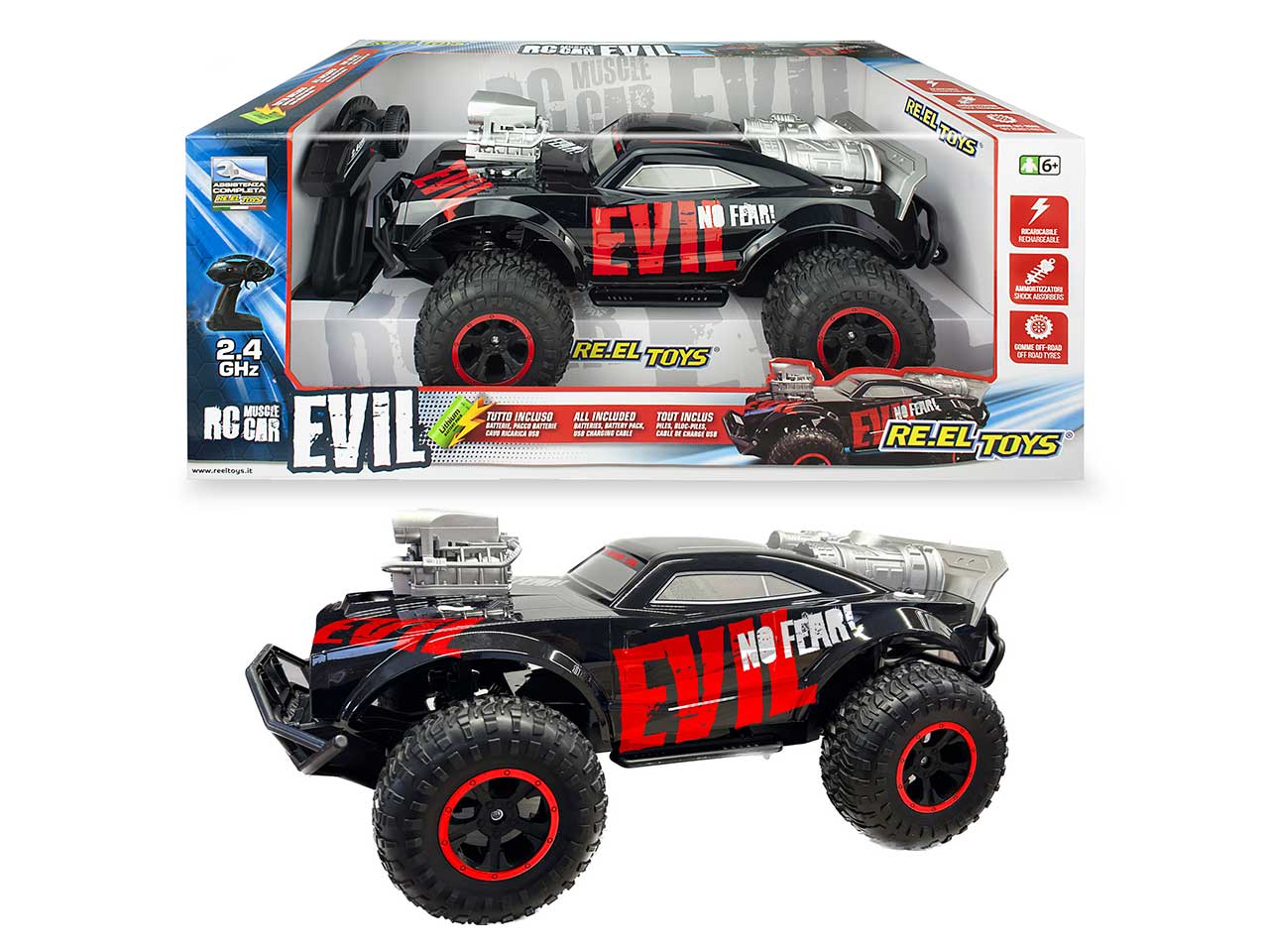 Auto Evil Radiocomandata Nero, Rosso e Grigio Plastica Scala 1:8 Età 6+ | Re.El.Toys