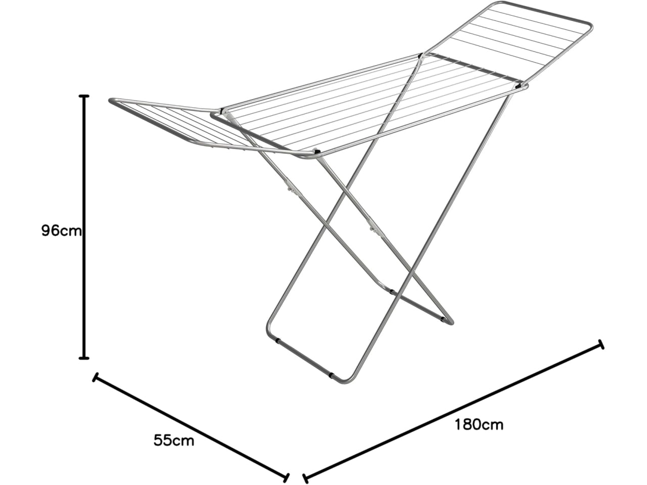 Stendibiancheria Jolly Da Pavimento, Stendino Con Piedi Antiscivolo, Spazio Stenditura 18 M, Metallo, Per Interni, Acciaio?, 180 x 55 x 93 cm, 2.55 Kg - Gimi