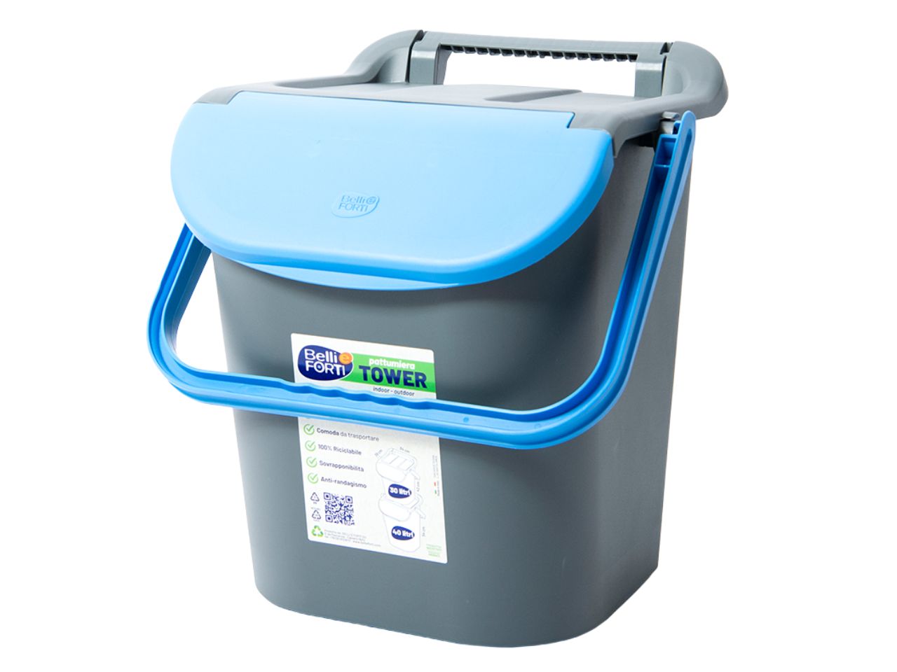 Pattumiera tower bin per raccolta differenziata 30l con maniglione blu