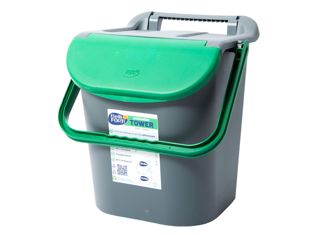 Pattumiera tower bin per raccolta differenziata 30l con maniglione verde