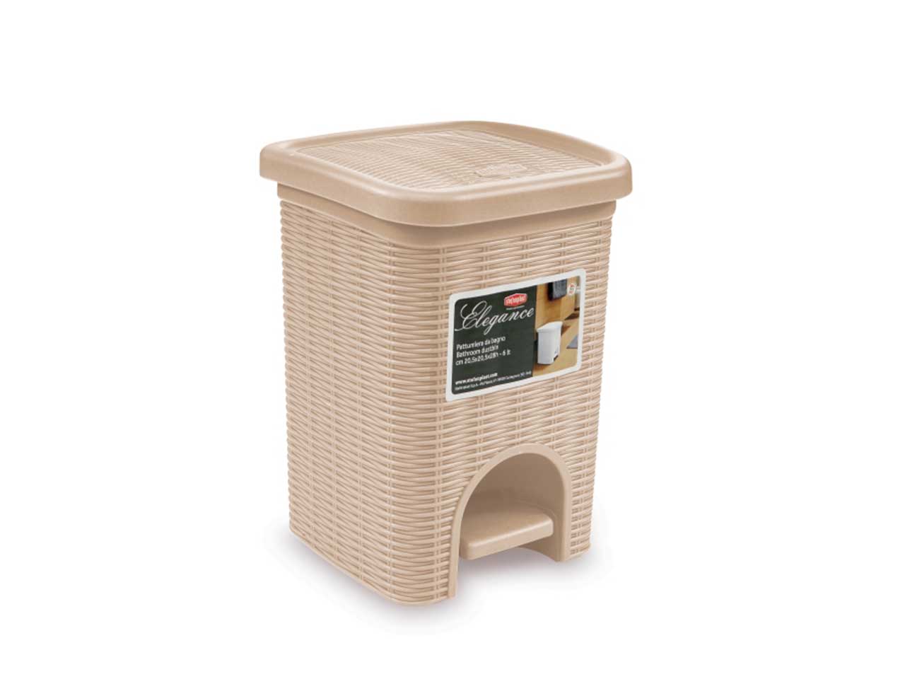 Pattumiera da bagno Elegance beige in plastica 6lt, 30134 - 20,5x20,5x28 cm - Stefanplast