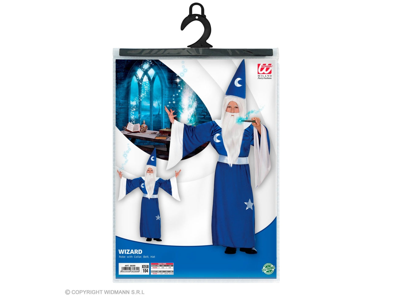 Costume da mago - il costume comprende tunica con collare, cintura e cappello - taglia 4-5 anni