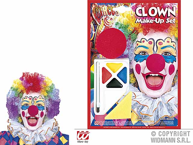 Set trucco da clown con naso - il set comprende 4 colori da 4.5ml, pennello in vaschetta, naso e spugna