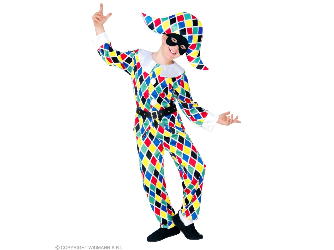 Costume da arlecchino - il costume comprende giacca, pantaloni, cintura e cappello - taglia 4-5 anni