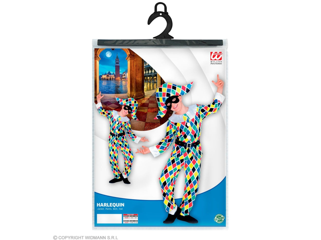 Costume da arlecchino - il costume comprende giacca, pantaloni, cintura e cappello - taglia 4-5 anni