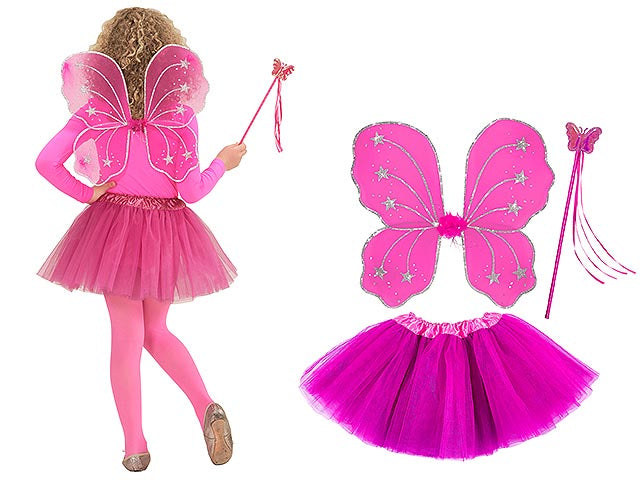 Costume magic fairy colore fucsia - il costume comprende tutu, ali e bacchetta magica