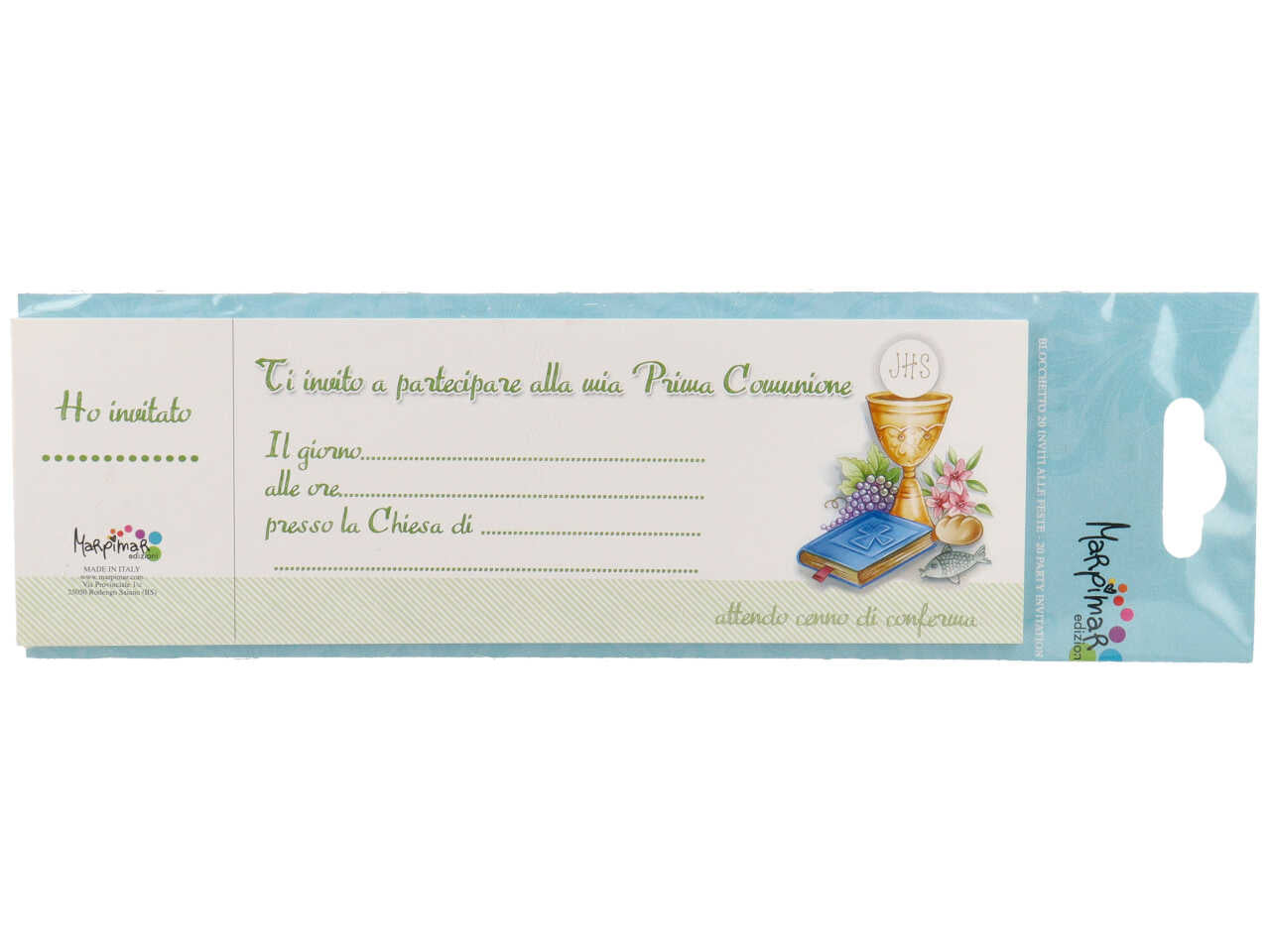 blocchetto inviti con 20 fogli per comunione e battesimo