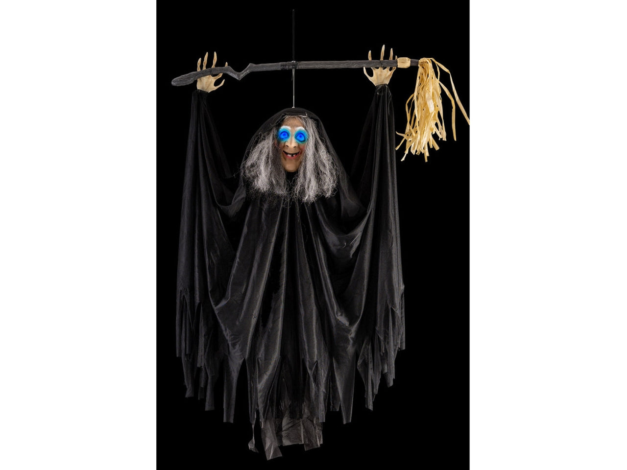 Strega con scopa d'appendere h.110cm con luci, suono e movimento