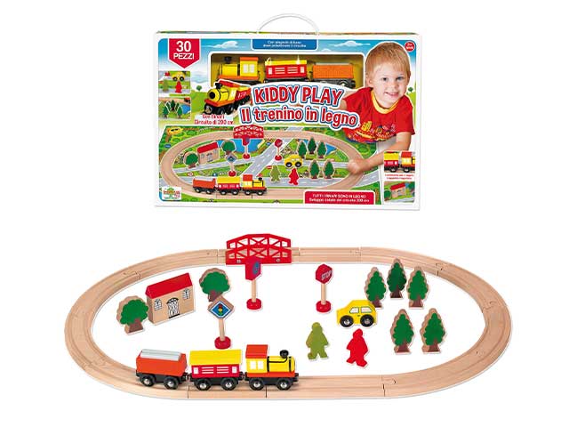 Kiddy play trenino legno circuito 200cm30 pezzi9847