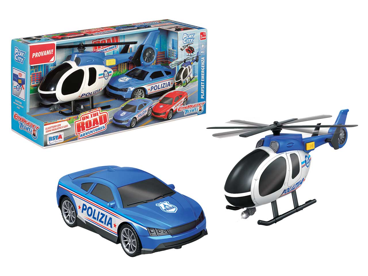 Elicottero e auto emergenza polizia