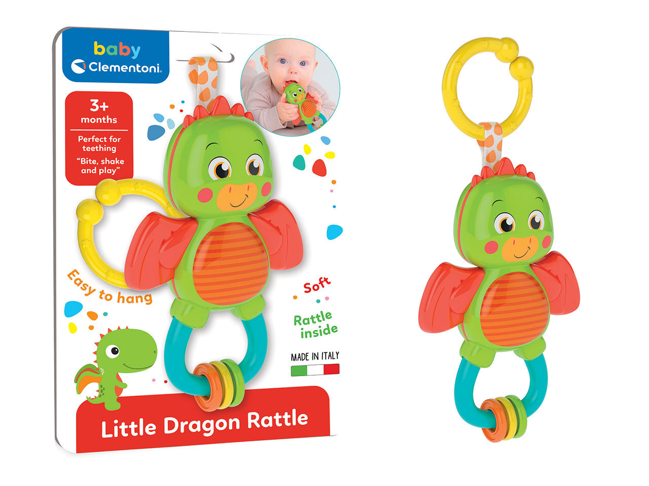 Little Dragon Rattle Sonaglio con Massaggiagengive Neonato - Clementoni