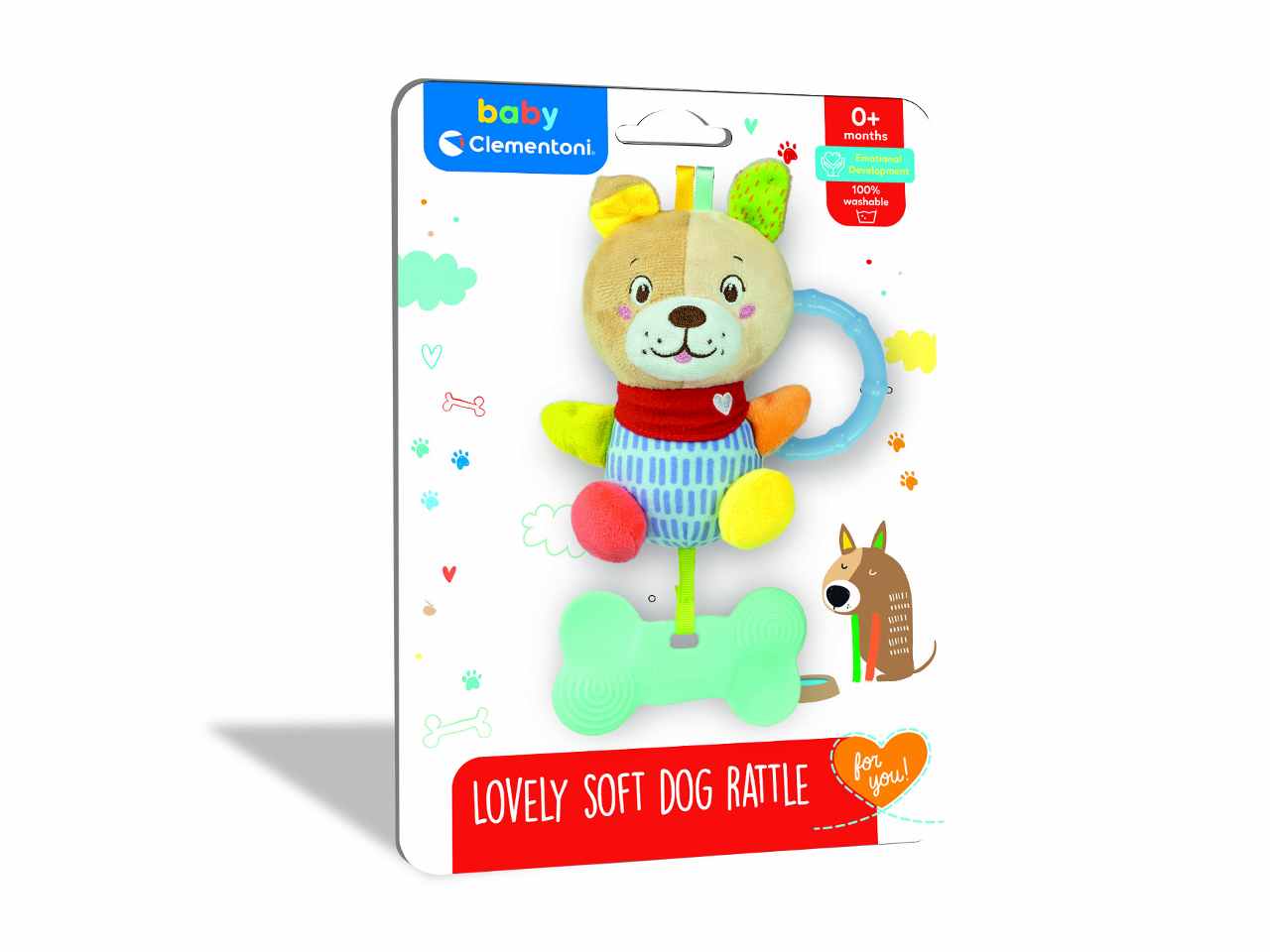 Lovely Soft Dog Rattle Sonaglio con Massaggiagengive - Clementoni