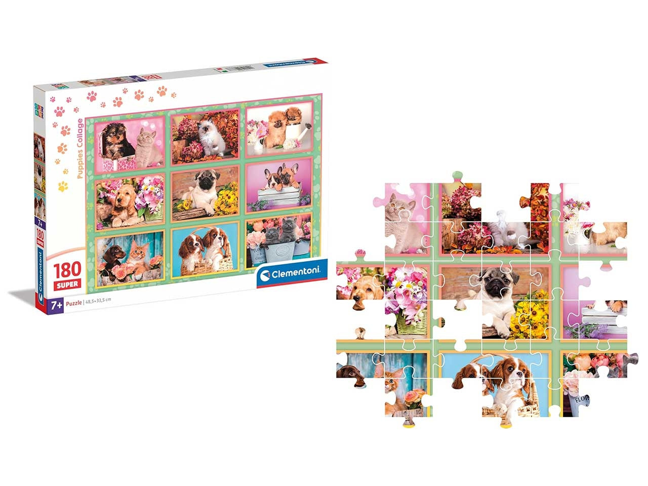 Clementoni Puzzle 180 pezzi Super Noli Puppies Collage, Collage di animali per bambini 7+