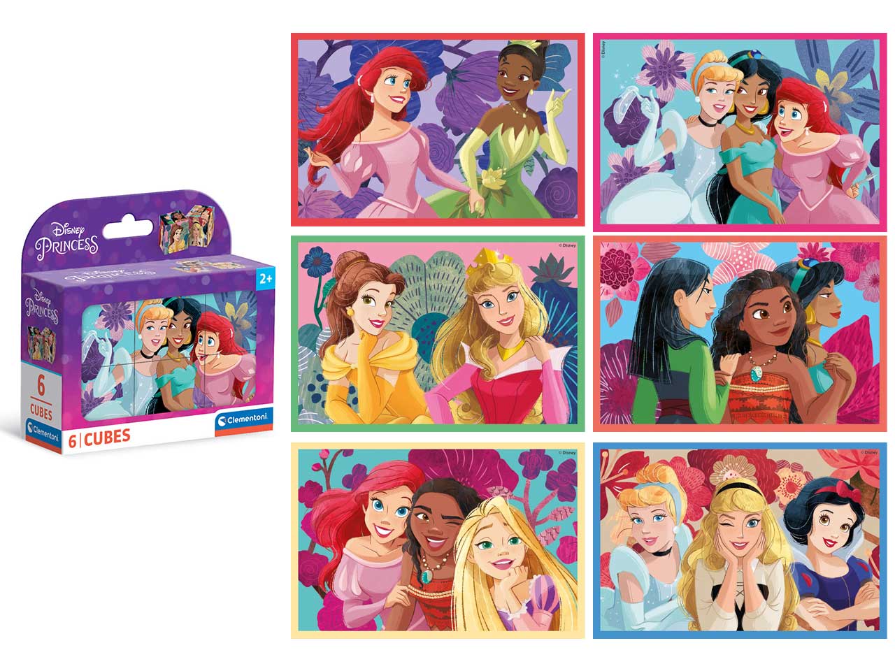 Puzzle 6 cubi Disney Princess in cartone, 12x8 cm, 2+ anni, Made in Italy - Clementoni