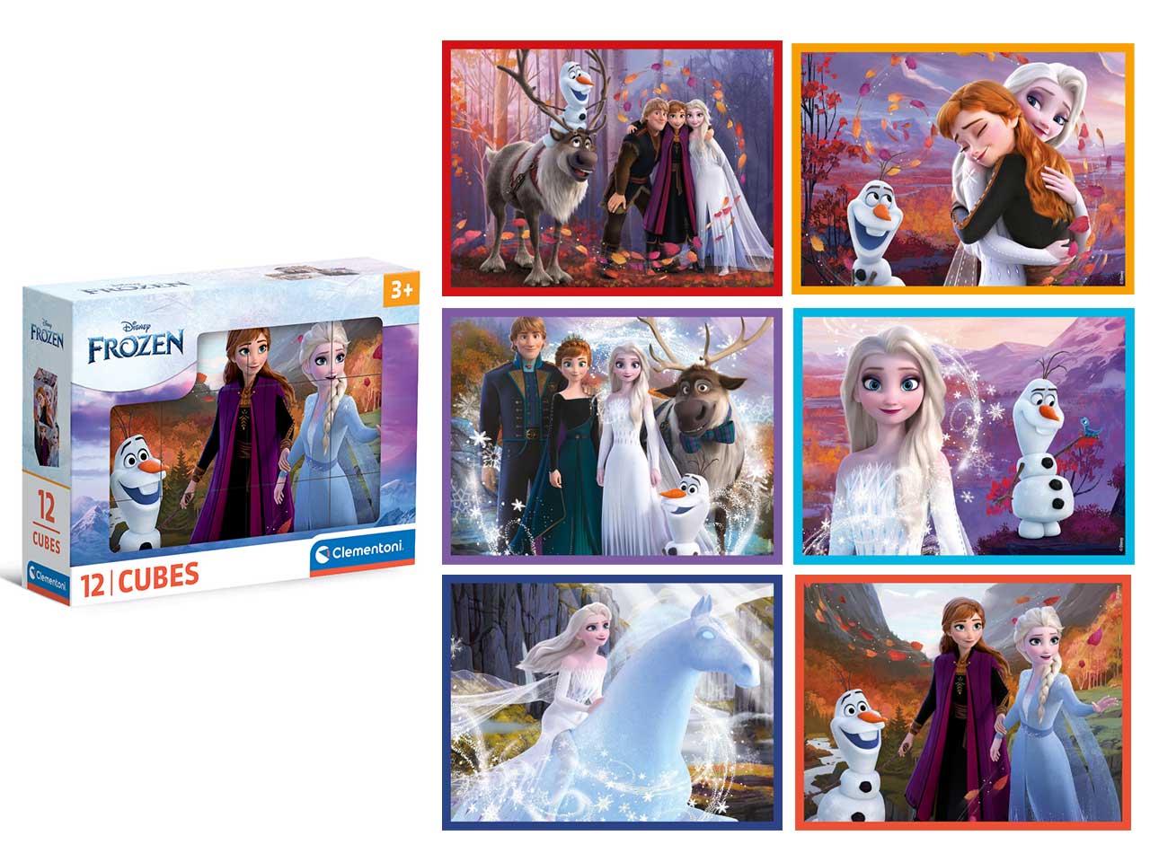 Puzzle 12 cubi Frozen in cartone, 12x8 cm, 3+ anni, Made in Italy - Clementoni