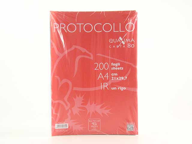 Risma fogli a4 pigna in colore bianco misura 210x297mm 80gr rigatura 1 rigo senza margini - la confezione comprende 200 fogli