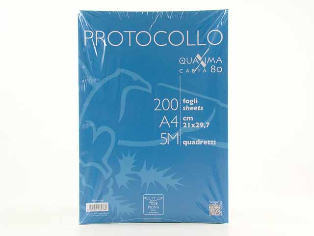 Risma fogli a4 pigna in colore bianco misura 210x297mm 80gr rigatura quadretti 5mm senza margini - la confezione comprende 200 fogli