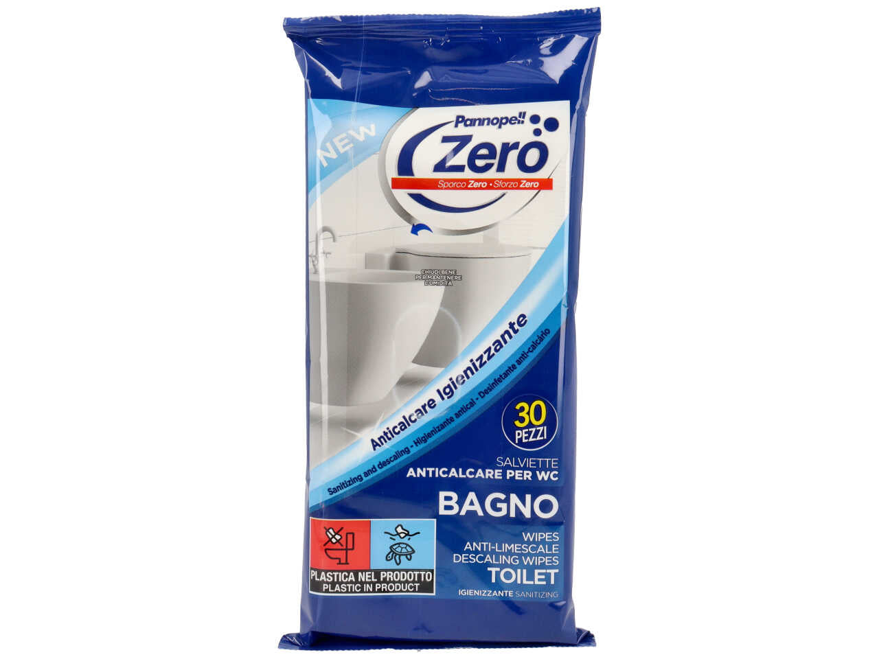 Zero bagno igienizzante anticalcare - la confezione contiene 30 salviette