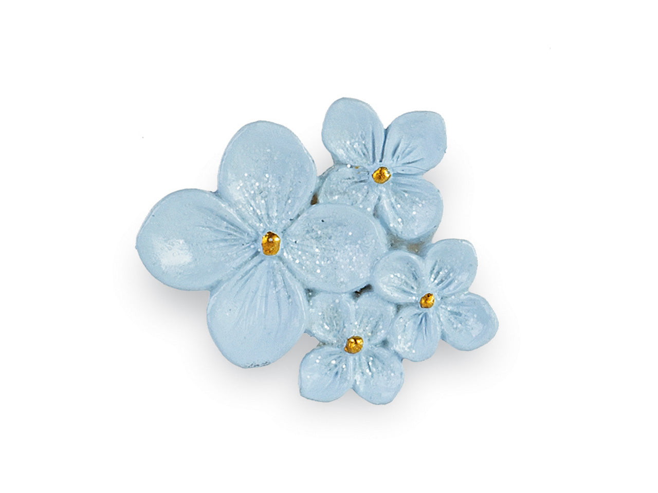 Magnete azzurro con fiori glitterati 5cm