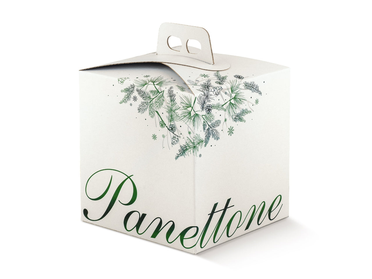 Scatola regalo porta panettone effetto lino bianco e verde 24,5x24,5x19 cm - Scotton