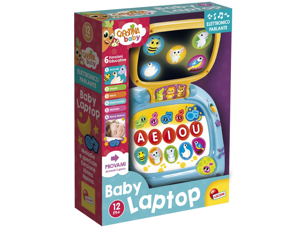 Carotina baby laptop led screen con luci, melodie e funzione ninna nanna