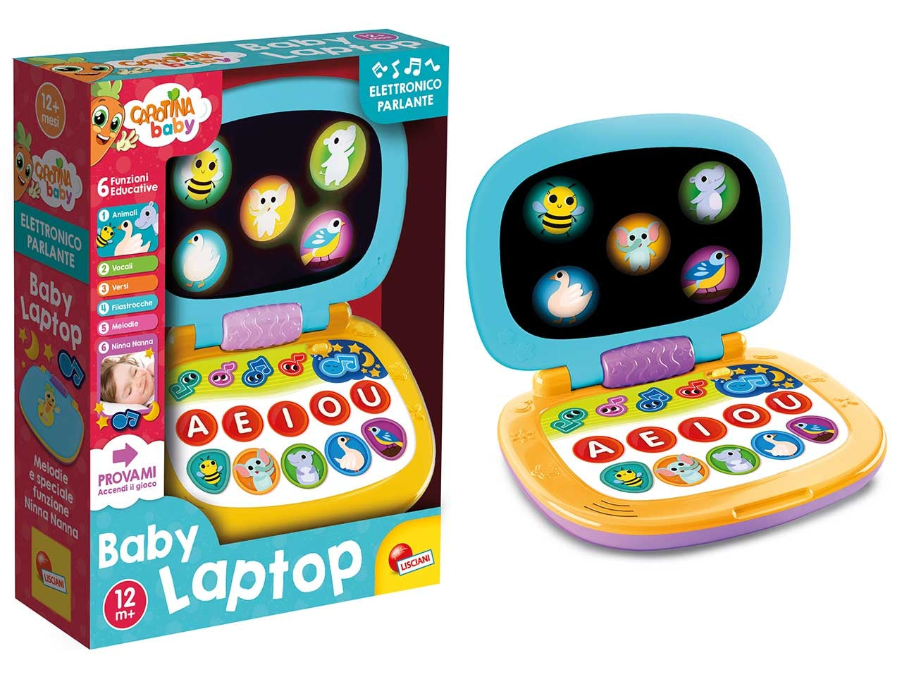 Laptop Educativo Elettronico Carotina Baby - Multicolor, per Bambini da 12 Mesi, Lisciani