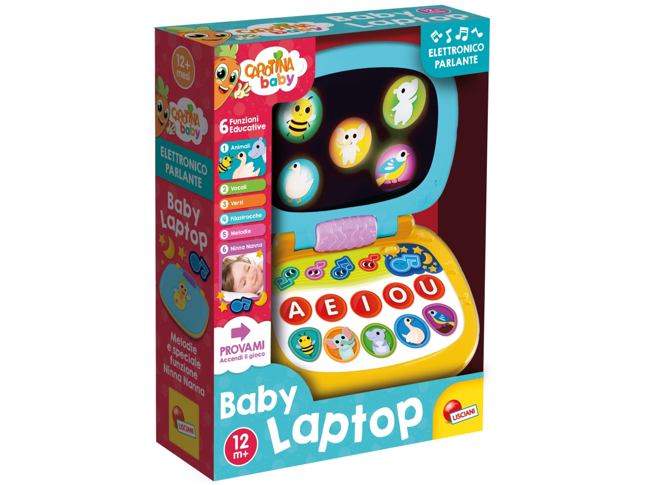 Laptop Educativo Elettronico Carotina Baby - Multicolor, per Bambini da 12 Mesi, Lisciani