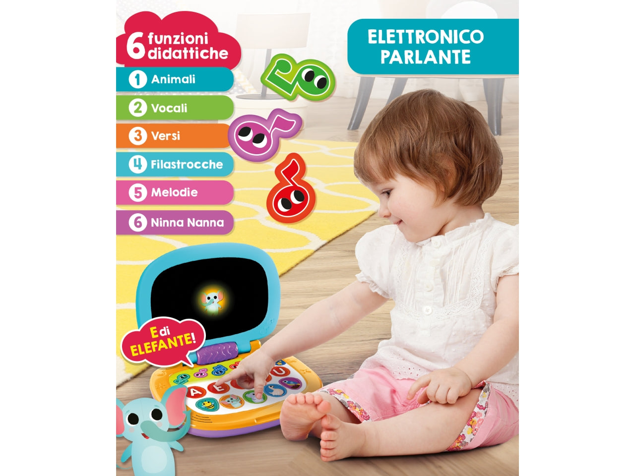 Laptop Educativo Elettronico Carotina Baby - Multicolor, per Bambini da 12 Mesi, Lisciani