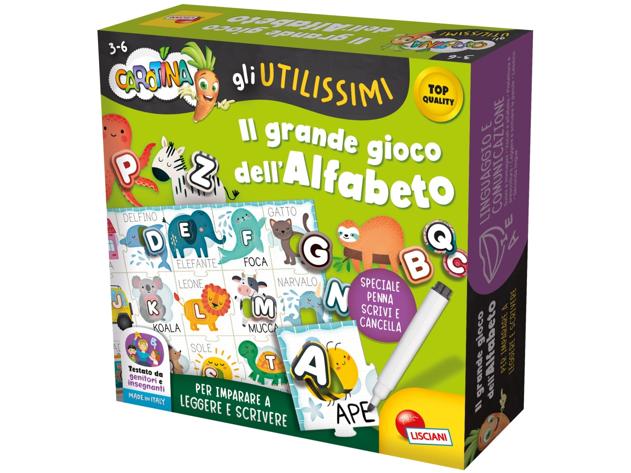 Gioco Educativo Prescolare Carotina Gli Utilissimi Il Grande Gioco dell'Alfabeto - Multicolor, per Bambini 3-6 Anni, Lisciani