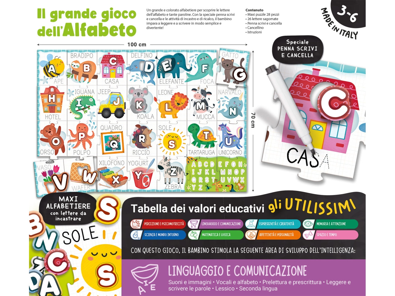 Gioco Educativo Prescolare Carotina Gli Utilissimi Il Grande Gioco dell'Alfabeto - Multicolor, per Bambini 3-6 Anni, Lisciani