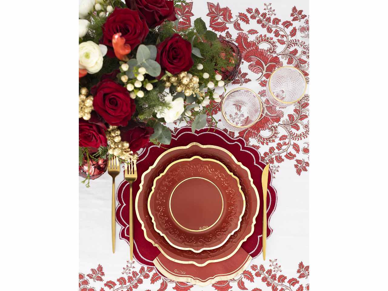 Piatti solid liberty cm.27 rosso e oro 8 pezzi