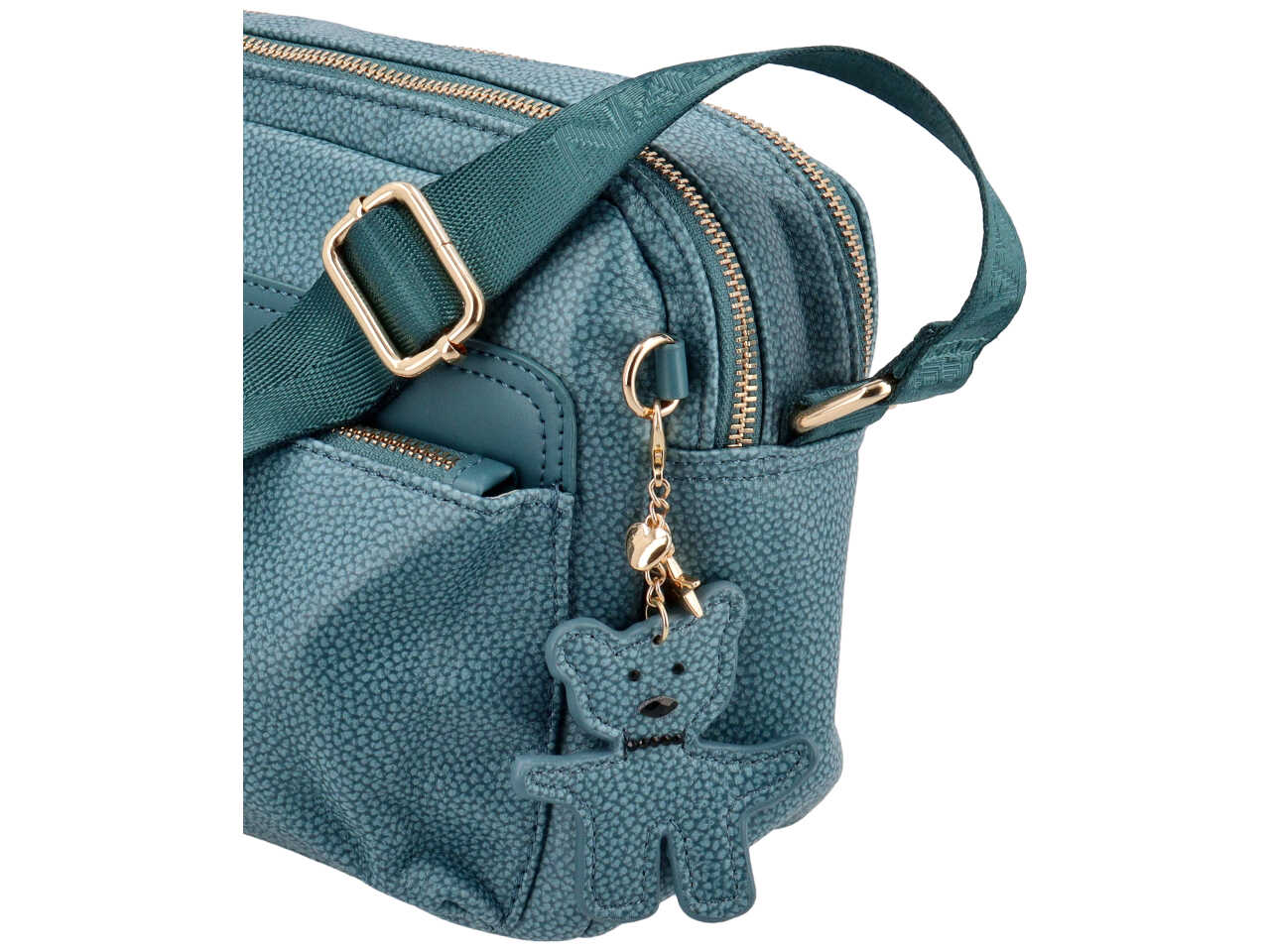 Borsa con tracolla da donna colore blu jeans similpelle con ciondolo orsetto, 20x24x10 cm Naj Oleari