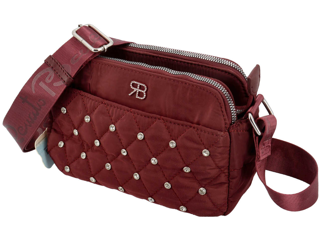 Borsa a tracolla Renato Balestra da donna bordeaux in tessuto con borchie strass 23x15x12 cm