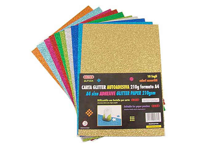 Carta glitter autoadesiva wiler adatta solo a figure semplici a4 210gr assortiti 21x29,7 cm 10 fogli