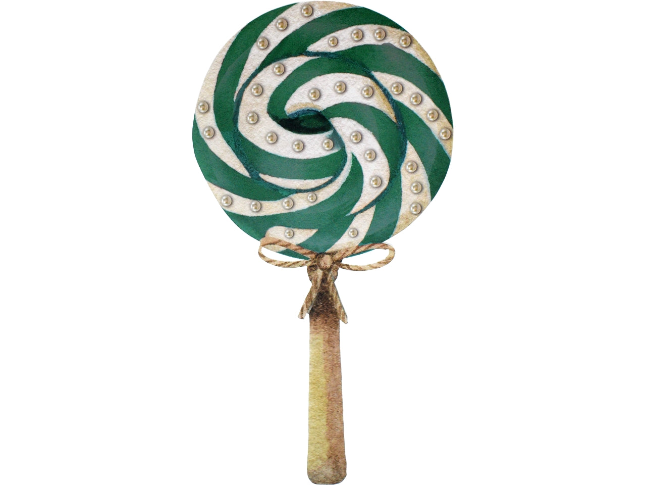 Decorazione di natale a forma di lecca lecca pearl lolly a righe verdi e bianche emerald 33x64cm in becks 5mm