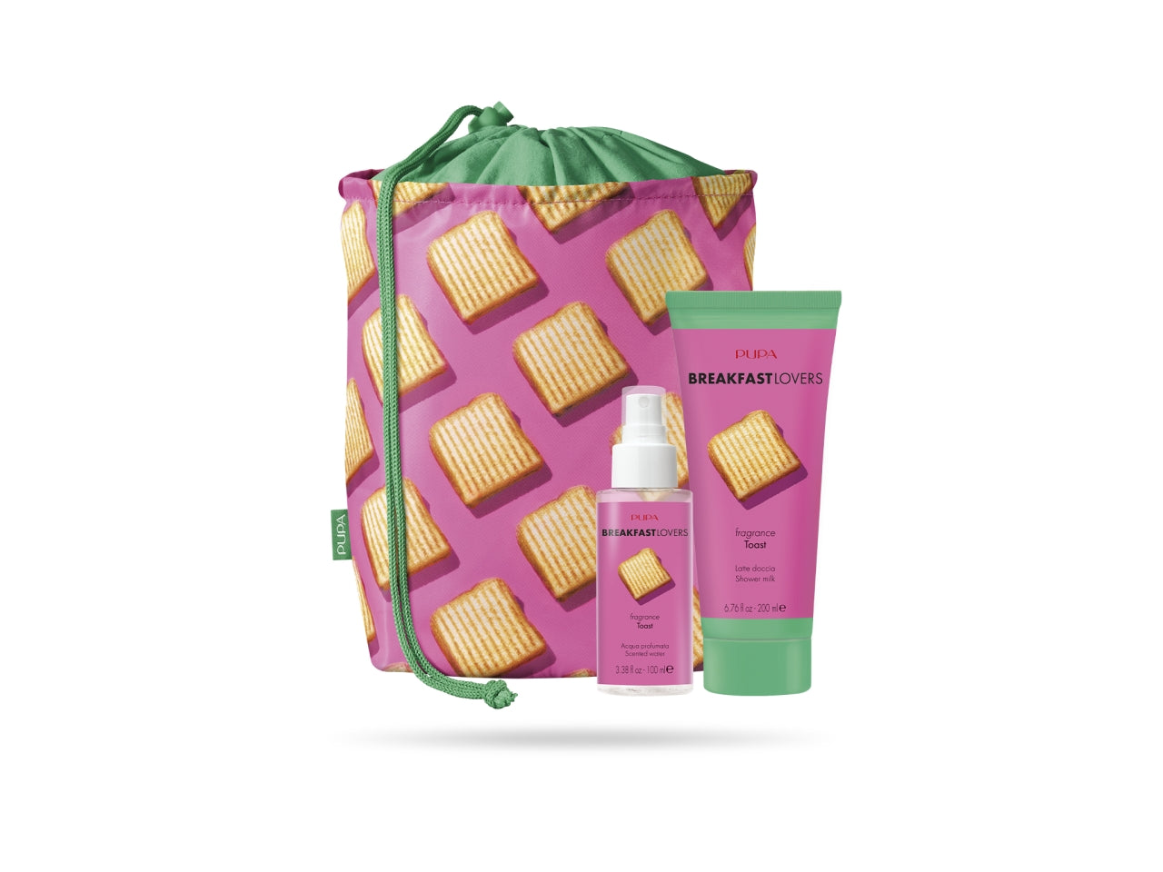 Pupa breakfast lovers kit 2 con latte doccia e acqua corpo da 100ml fragranza toast