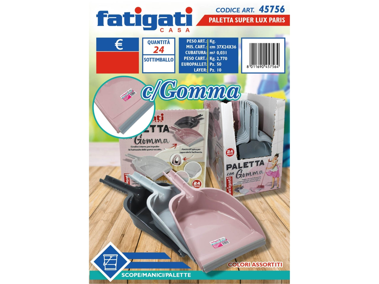 Paletta con gomma in plastica colori assortiti - Fatigati