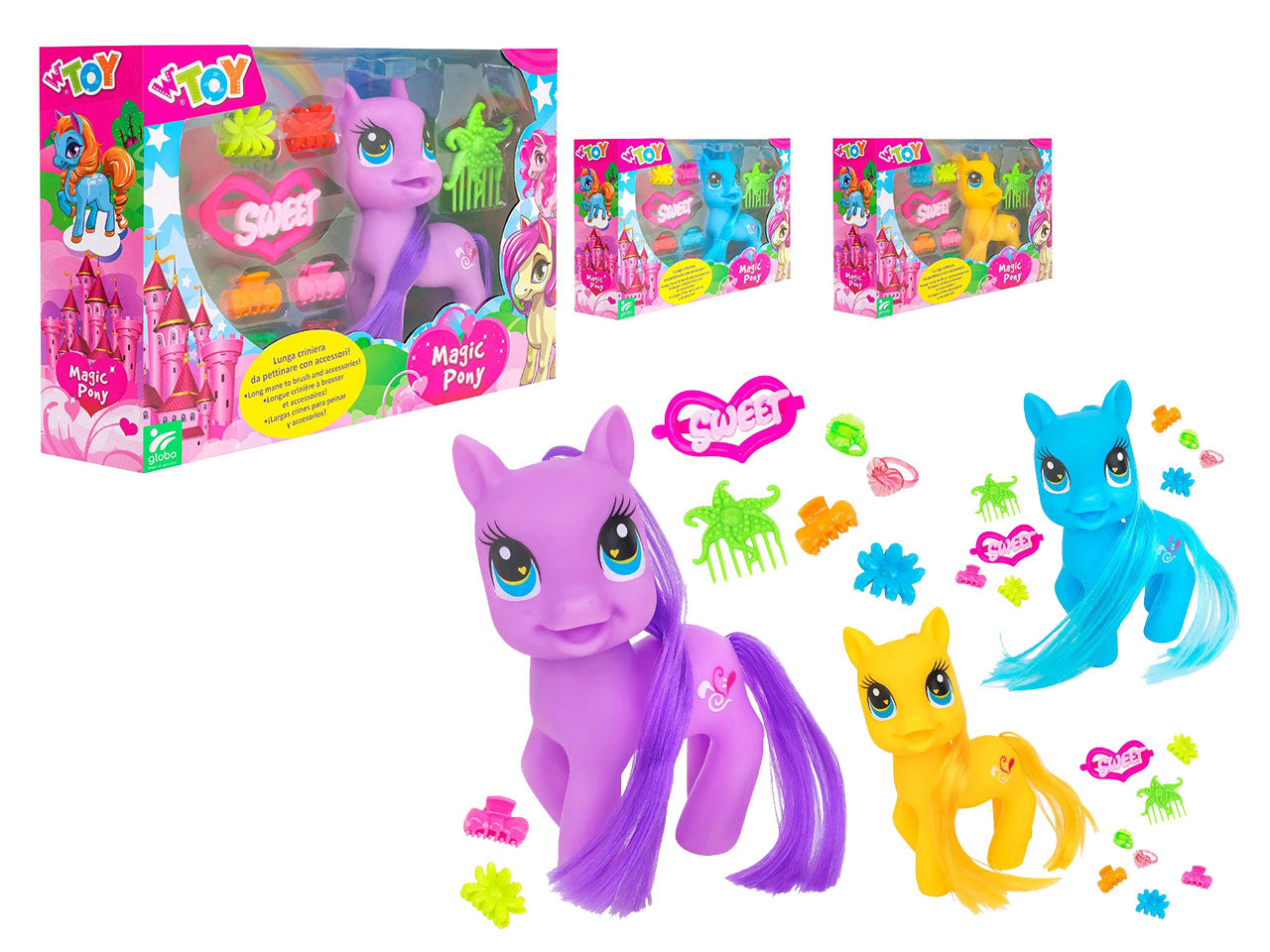 Wtoy playset pony con accessori in 3 colori