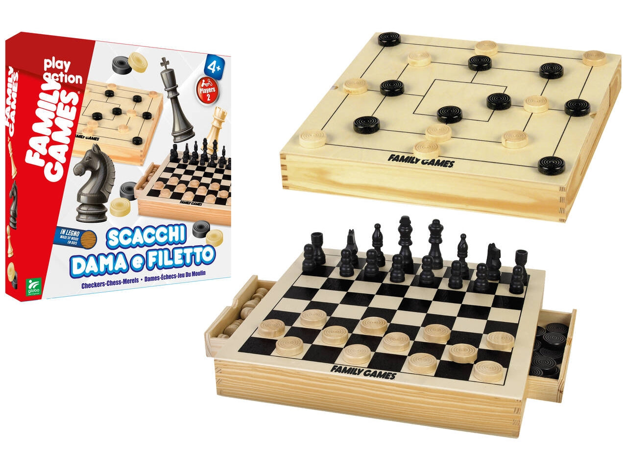 Family games gioco scacchi/dama/filetto in legno