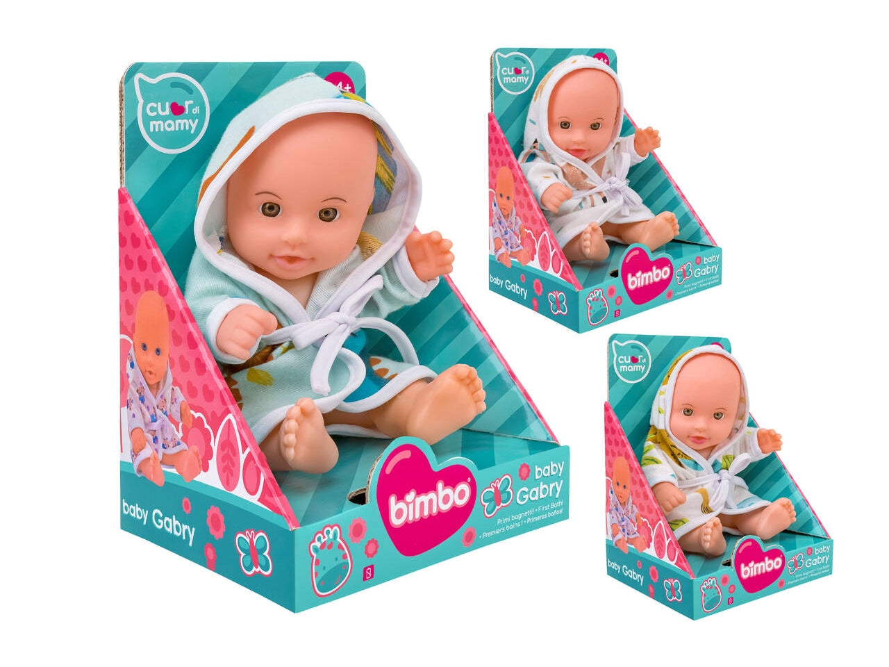 Bimbo bambola 21cm con accappatoio 3 assortimenti