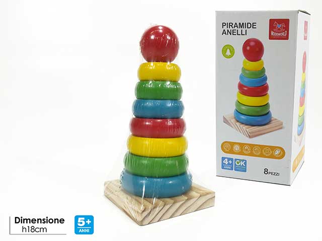 Gioco piramide anelli 8 pezzi legno 539704