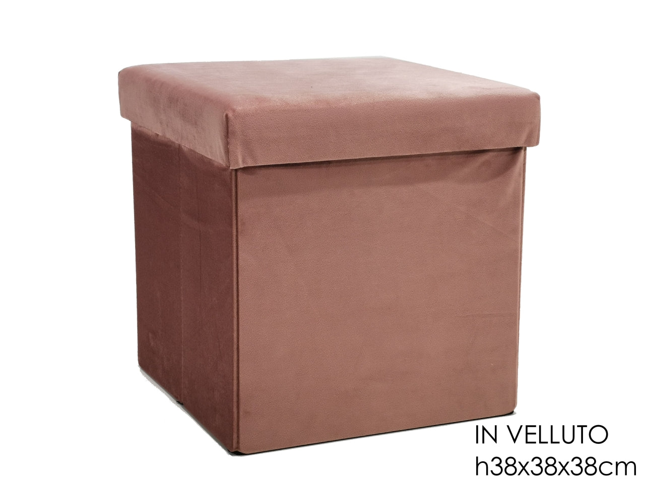Pouf contenitore richiudibile in velluto rosa antico moderno 38x38x38 cm - Vestiamo Casa