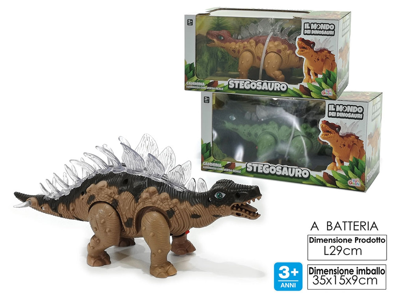 Mondo dinos-stegosauro a batteria con luci suoni e movimento in 3 assortimenti