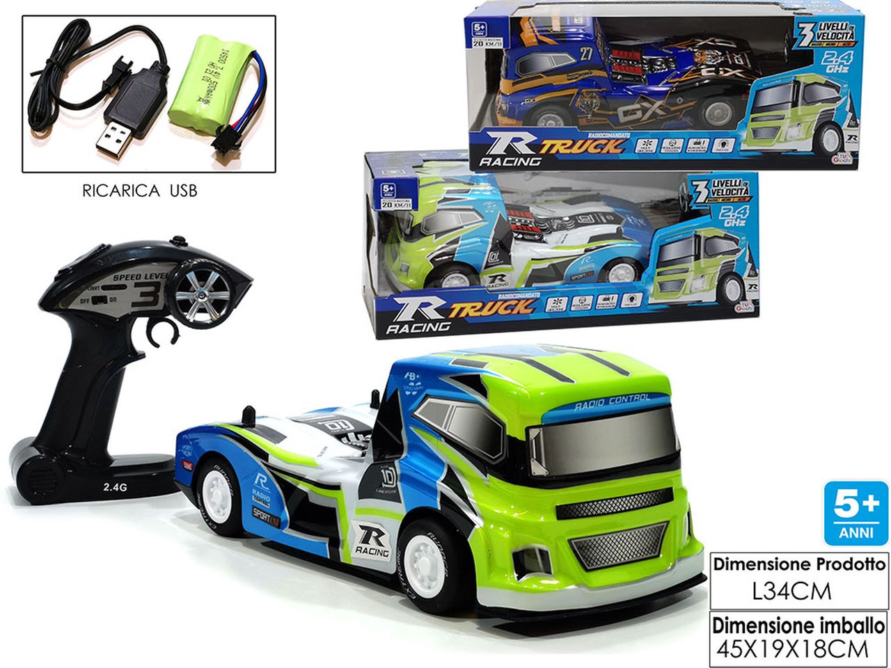 Camion r truck racing radiocomandato con 4 funzioni 34cm disponibile in 2 assortimenti