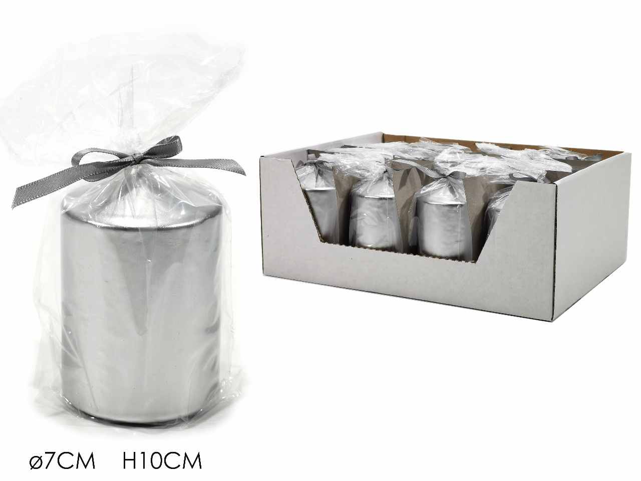 Candela moccolo diametro 7xh10cm silver