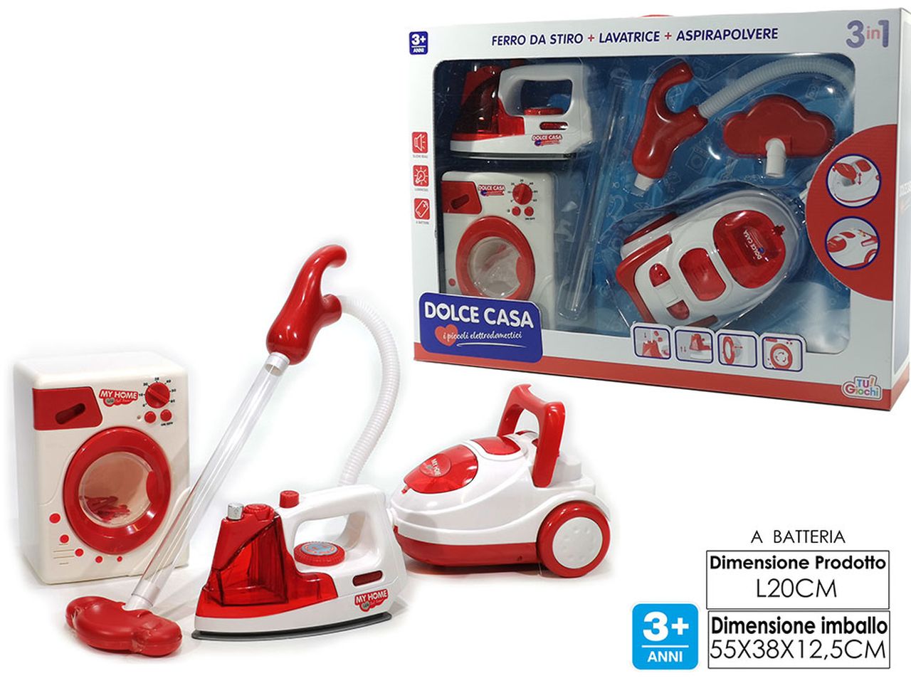 Dolce casa aspirapolvere, ferro da stiro e lavatrice - funzionamento a batteria