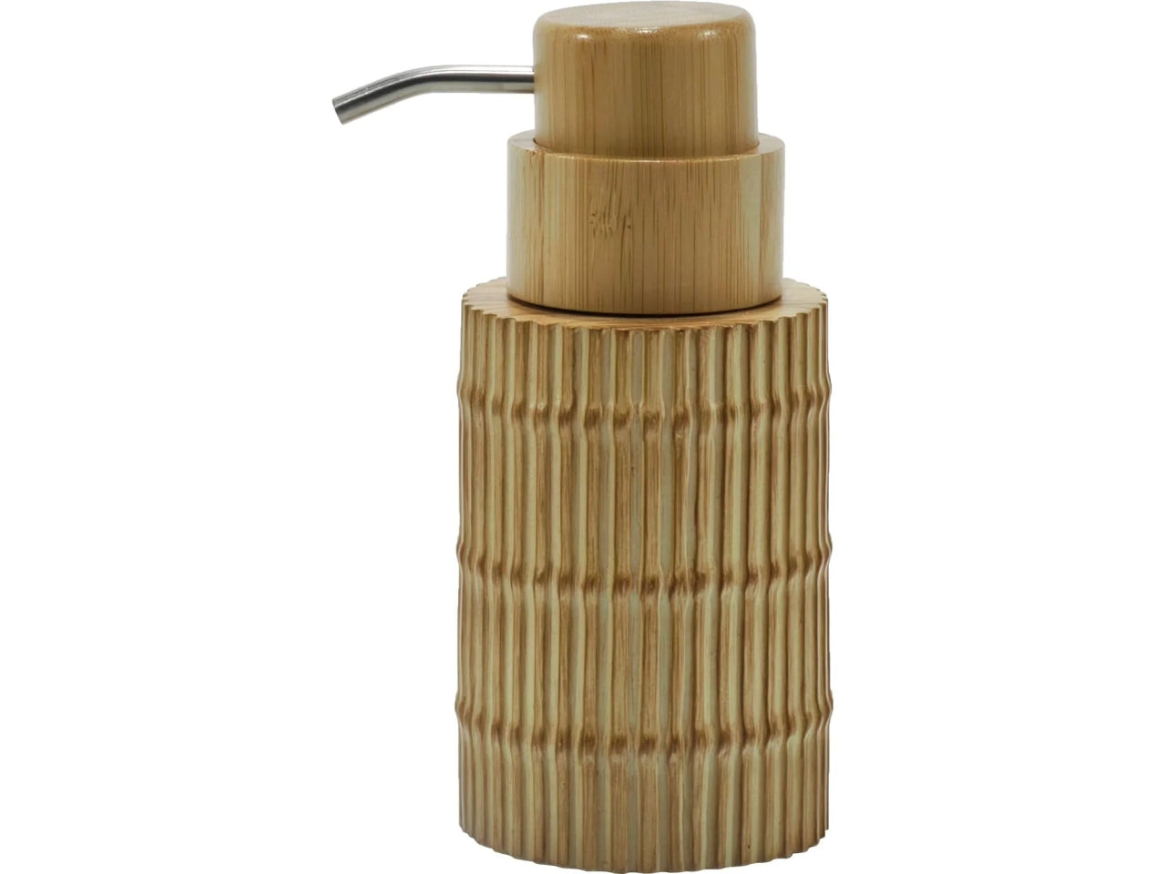 Dispenser Sapone Effetto Bamboo 360 ml - Stile Boho, Tappo in Acciaio Inox e Bamboo, Colore Naturale