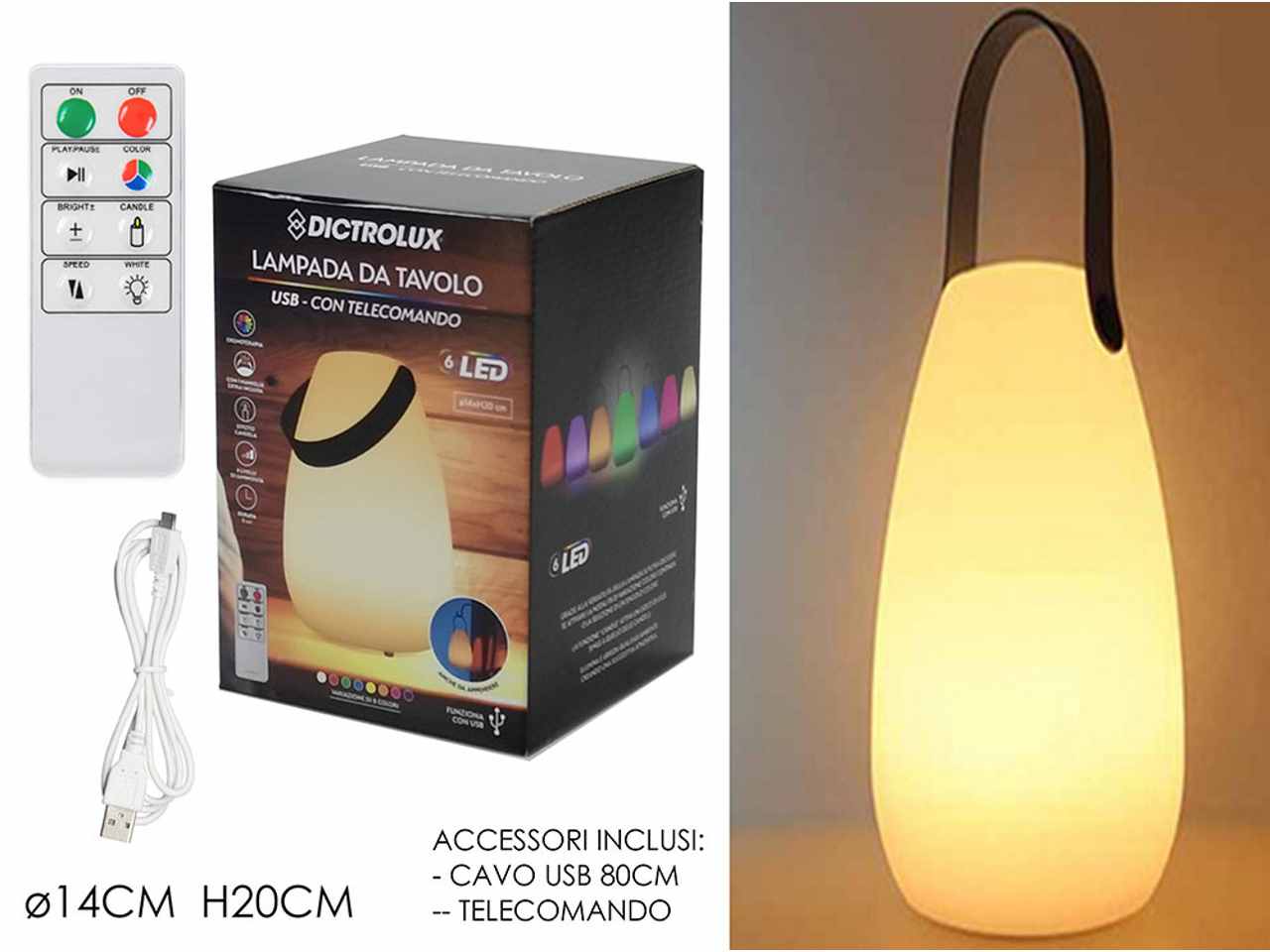 Lampada led ricaricabile con cavo usb e telecomando