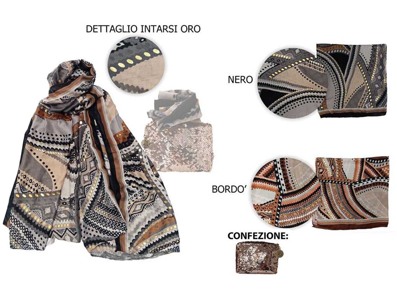 Sciarpa basile stampata bordeaux